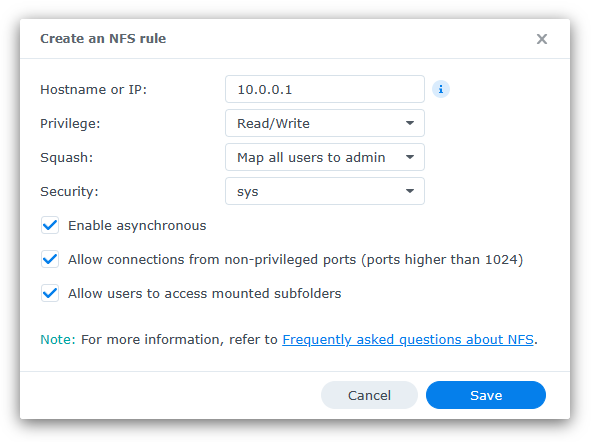 Create an NFS rule